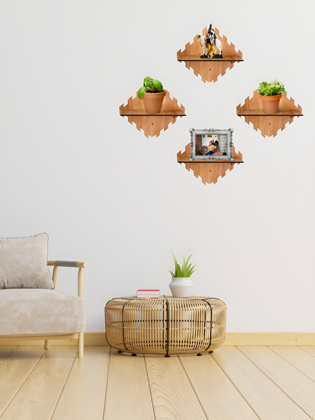 

TEAKWOOD Brown 4 Pieces Wooden Wall Shelf