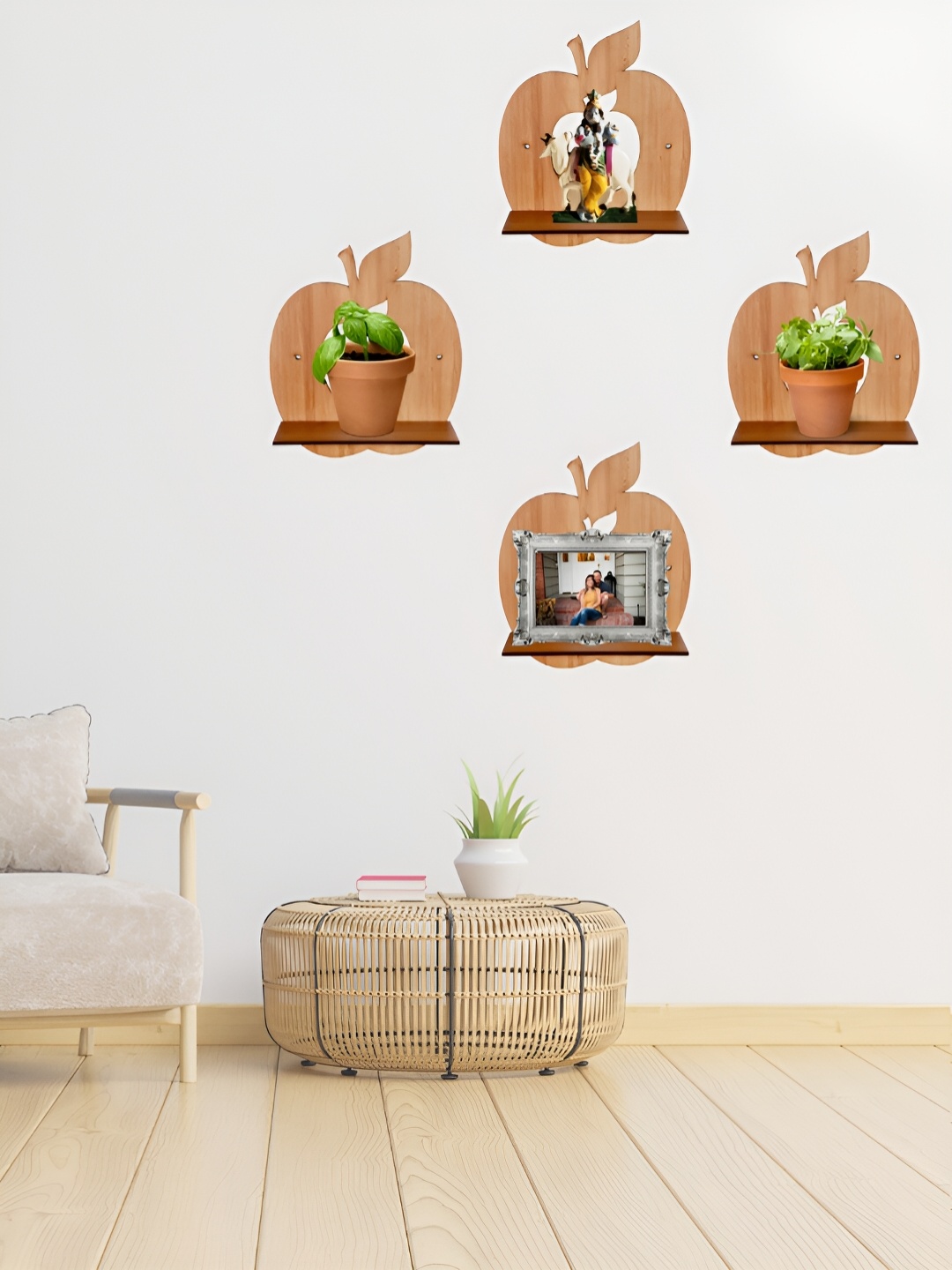 

TEAKWOOD Brown 4 Pieces Wooden Wall Shelf