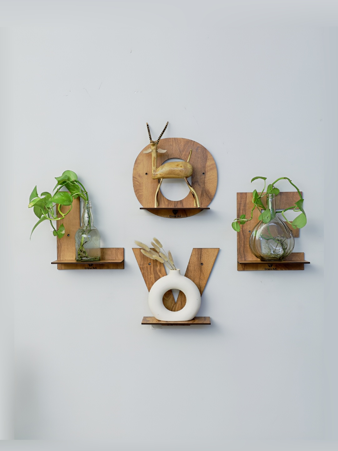 

TEAKWOOD Brown 4 Pieces Wooden Wall Shelf