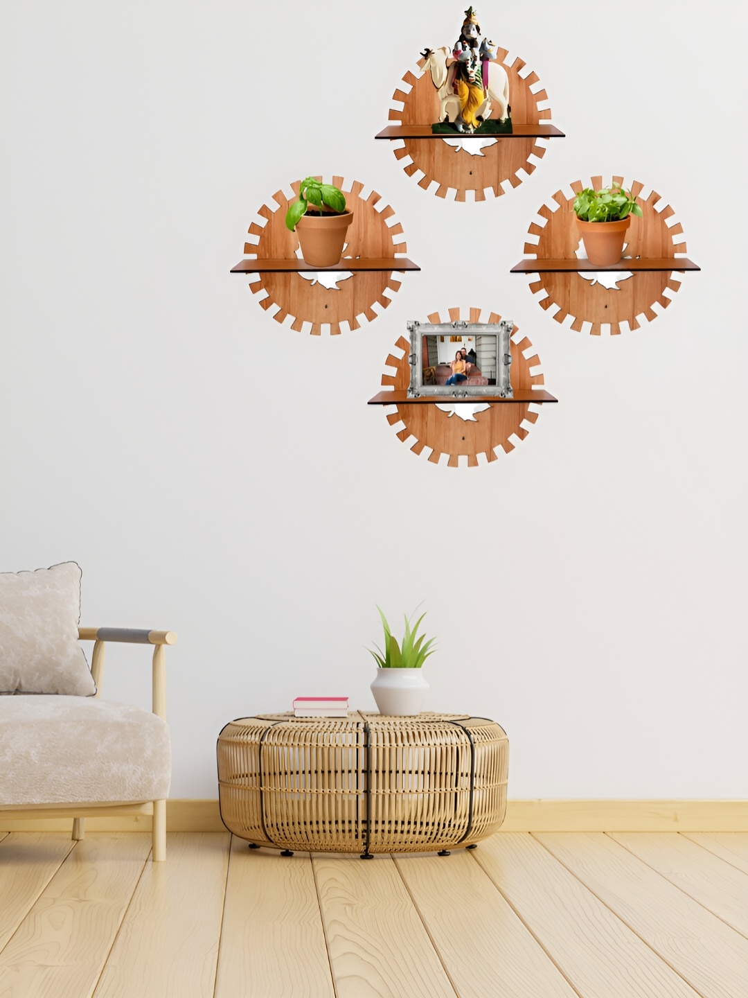 

TEAKWOOD Brown 4 Pieces Wooden Basic Wall Plant Shleves