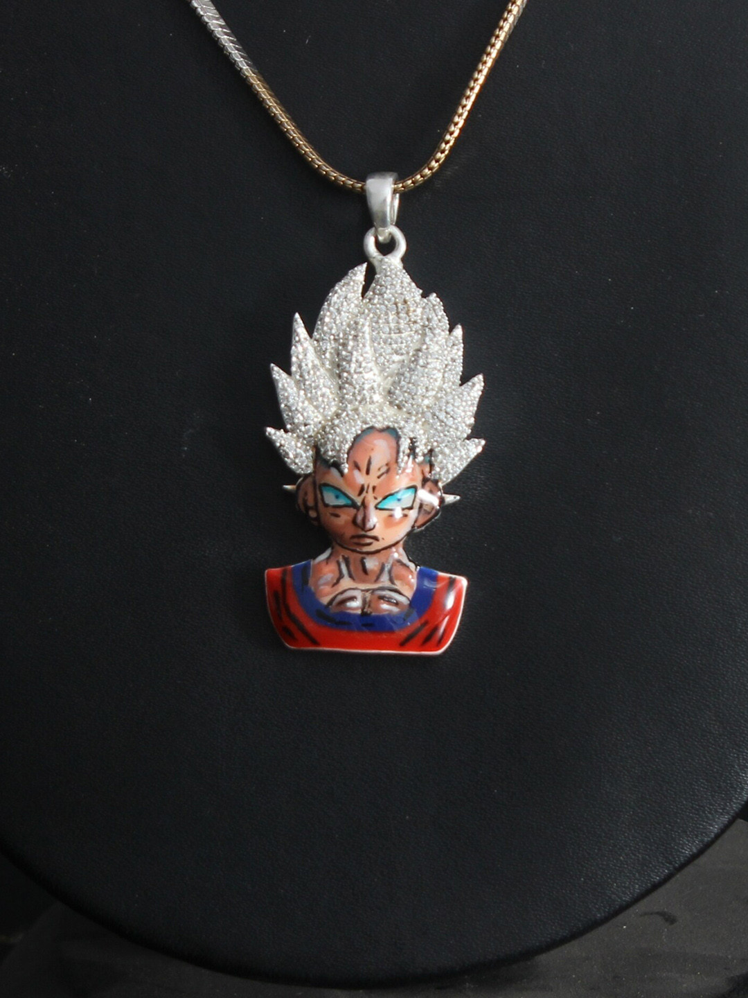 

HIFLYER JEWELS 925 Sterling Silver CZ-Stone Studded Iced Out Goku-Charm Pendant With Chain