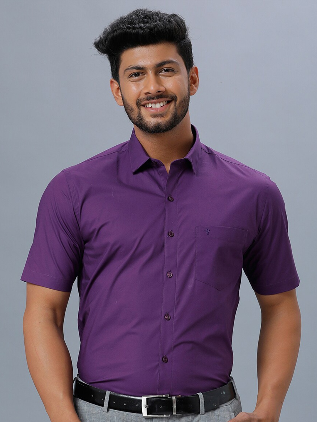 

Ramraj Classic Short Sleeves Pure Cotton Formal Shirt, Purple