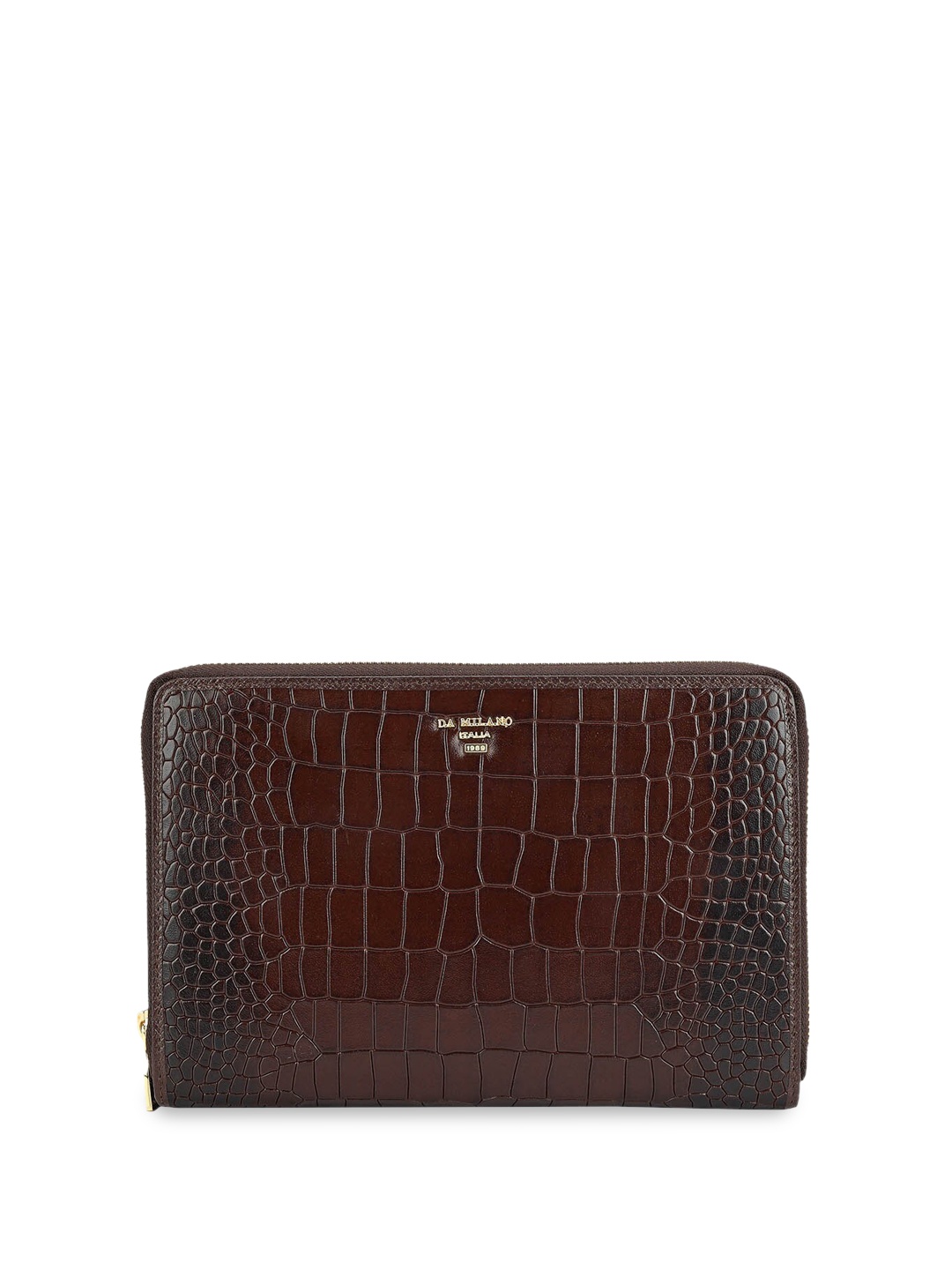 

Da Milano Unisex Textured Leather Zip Around Wallet, Brown