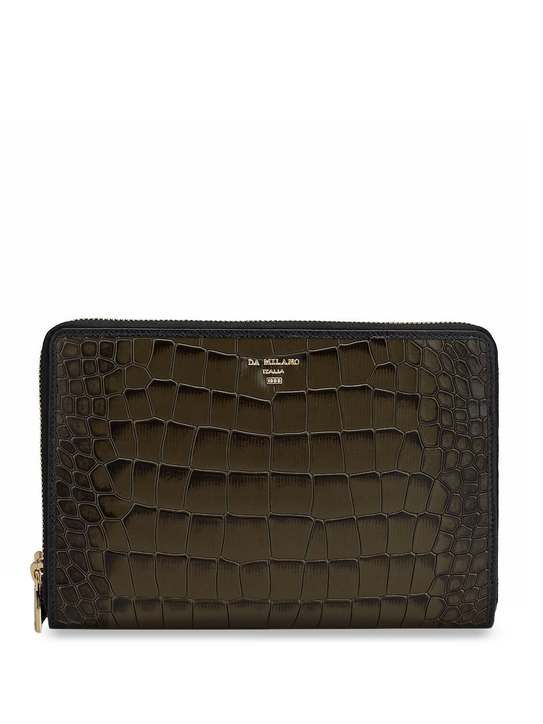 

Da Milano Unisex Textured Leather Zip Around Wallet, Green