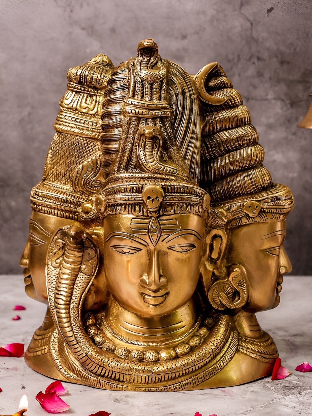 

The Advitya Three Face Shiva Behind Parvati, Gold