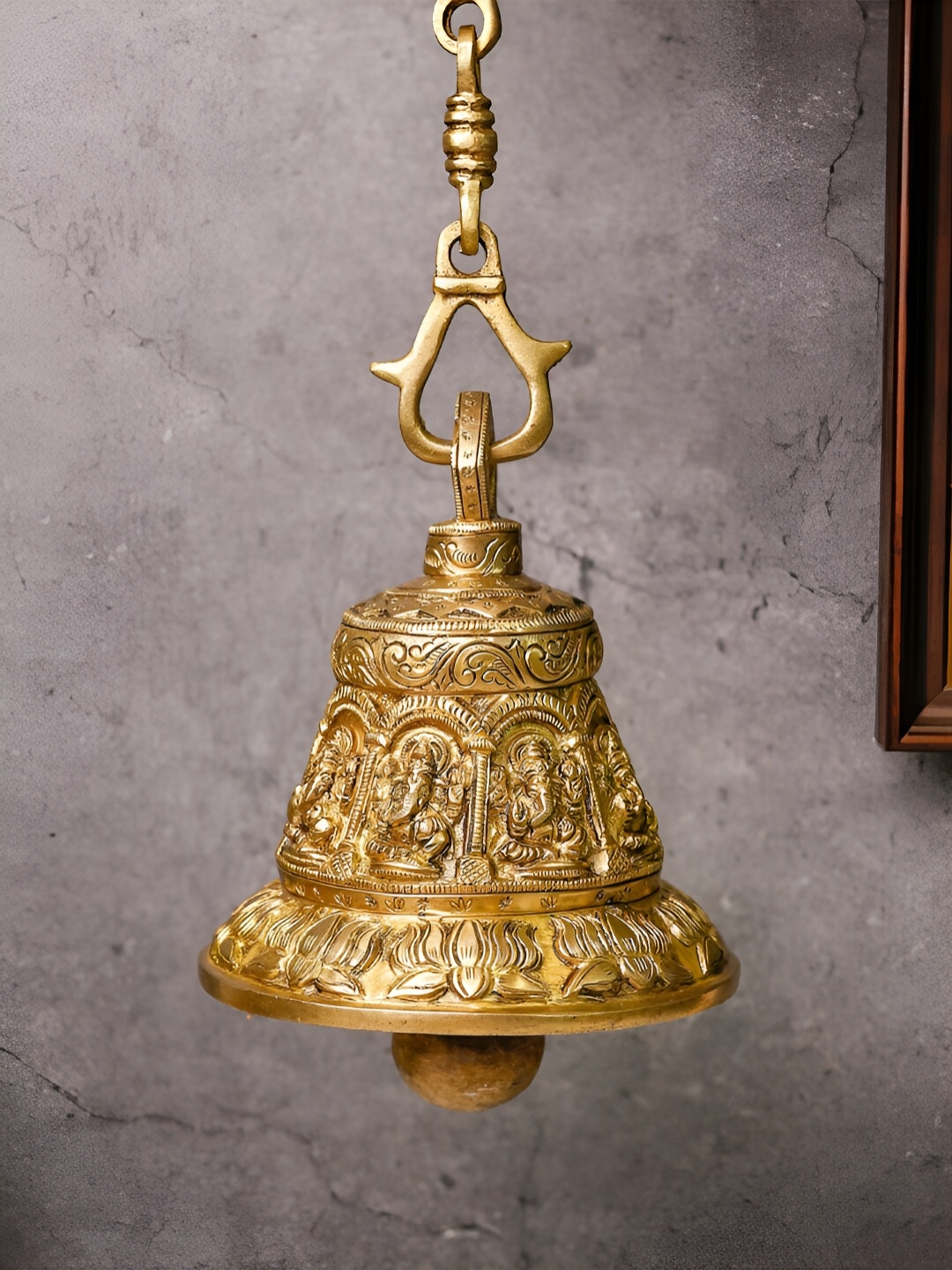 

The Advitya Ganesh And Lotus Hanging Bell, Gold