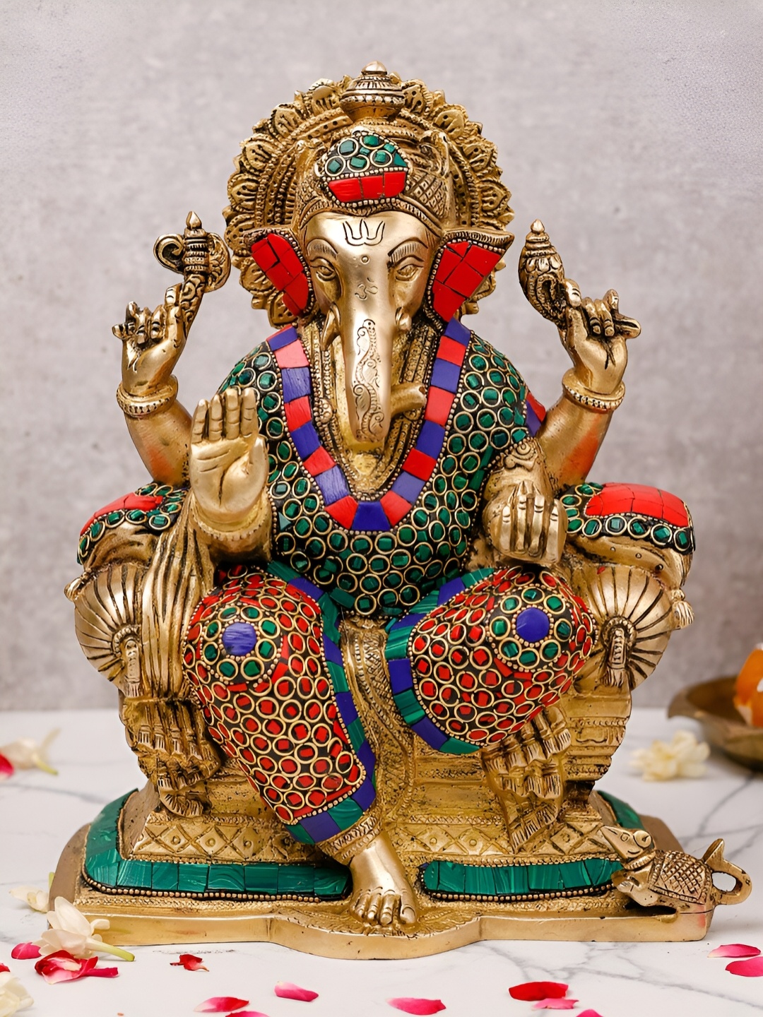 

The Advitya Lord Ganesh With Mosaic Work Showpiece, Gold