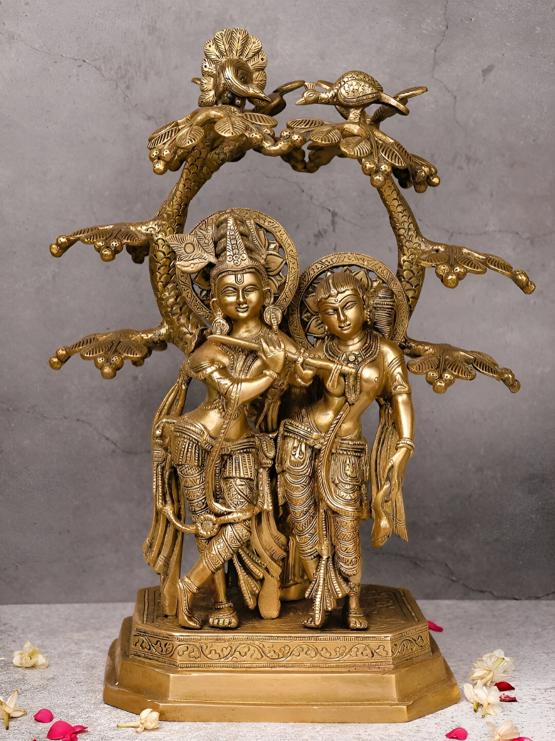 

The Advitya Brass Radha Krishna Under Sacred Tree Showpiece, Gold