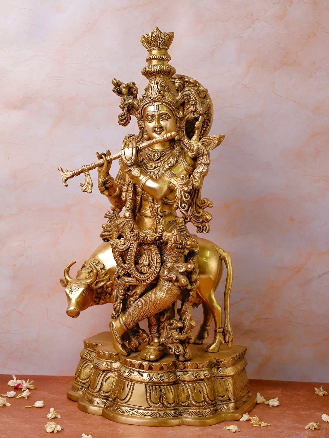 

The Advitya Gold Toned Gokula Krishna With A Cow And A Calf Showpiece