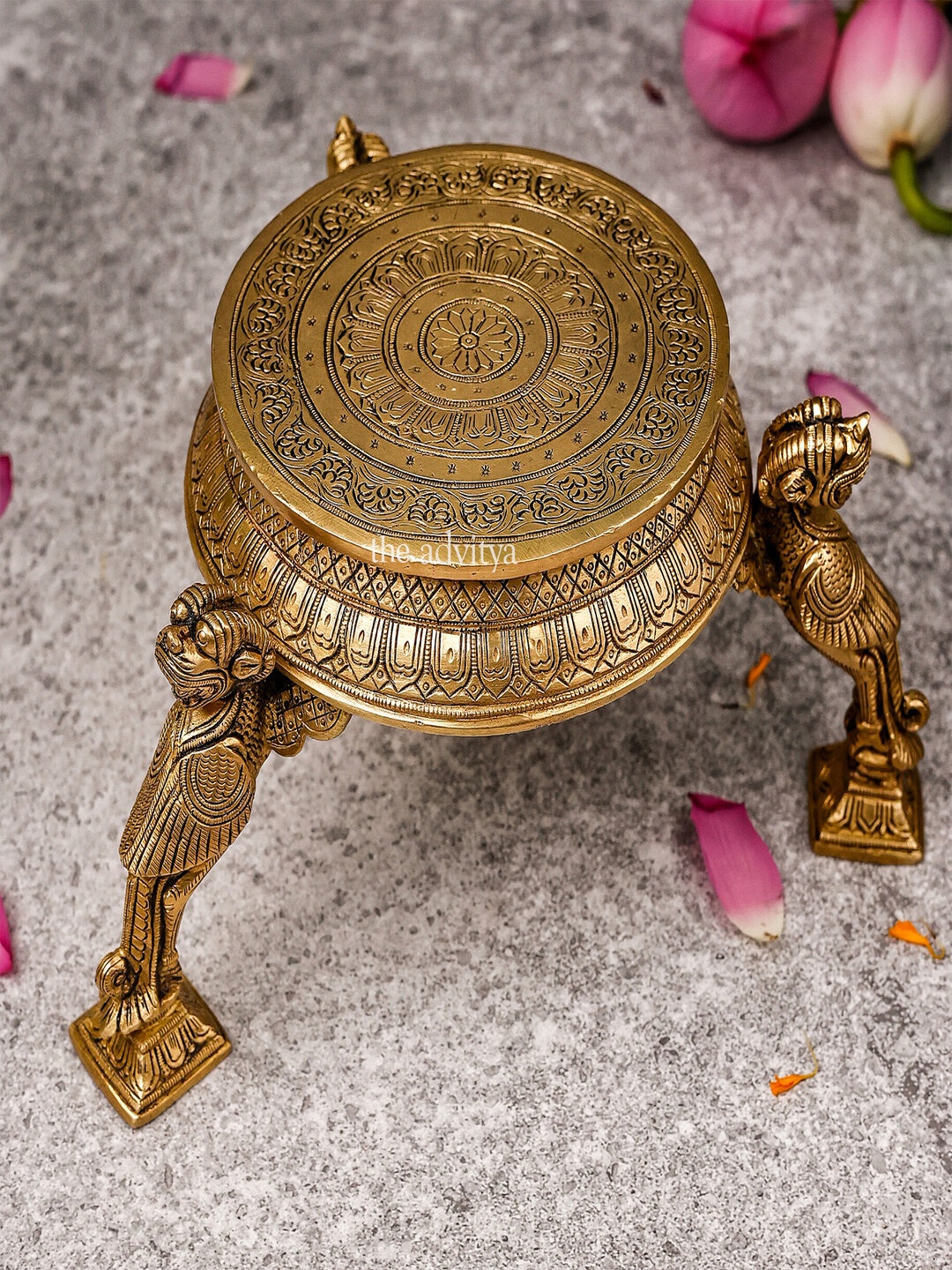 

The Advitya Brass Yali Pooja Chowki, Gold