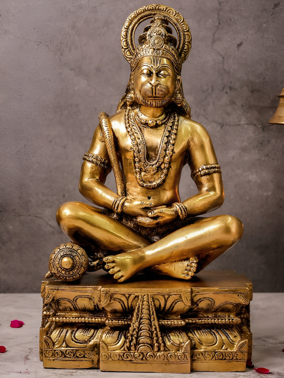 

The Advitya Brass Hanman Meditating Large Showpiece, Gold