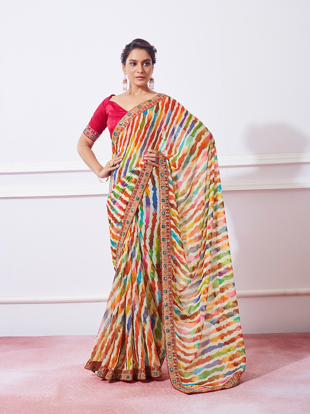 

Kalista Leheriya Printed Pure Georgette Saree, White