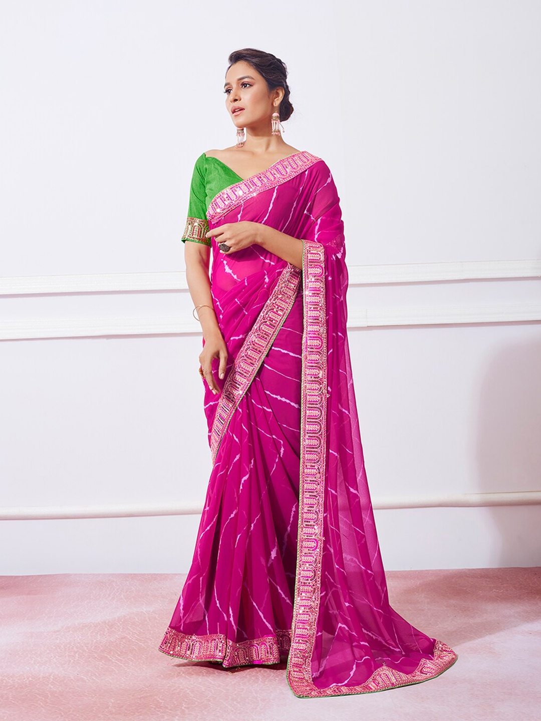 

Kalista Leheriya Printed Sequinned Detailed Pure Georgette Saree, Pink