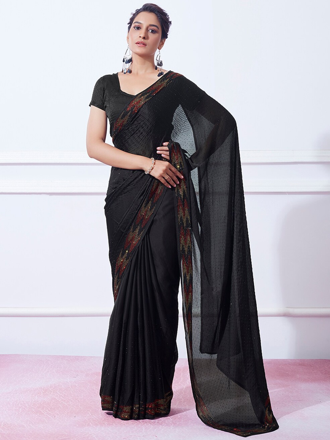 

Kalista Embellished Beads & Stones Pure Georgette Saree, Black