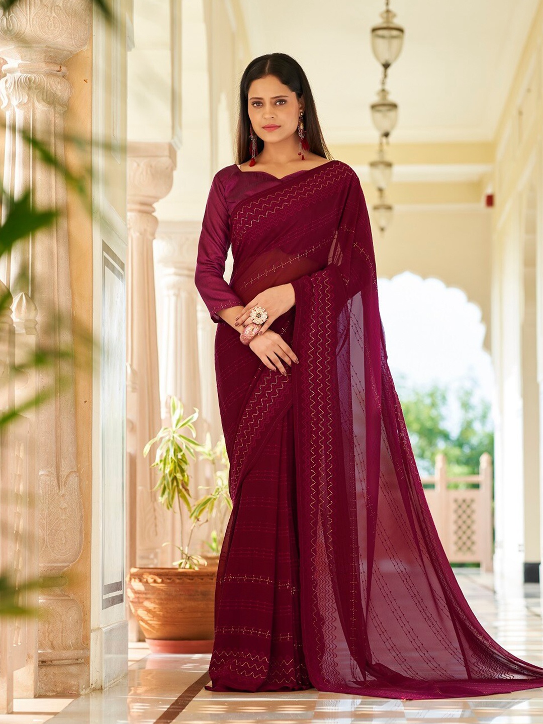 

Kalista Embellished Pure Georgette Designer Saree, Maroon