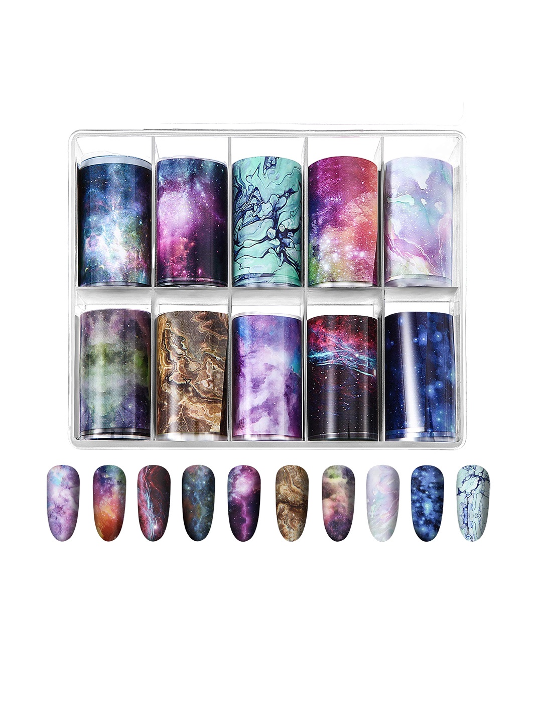 

FEELHIGH 10Pcs Transfer Paper Marble Shining Nail Foil Sticker, Blue