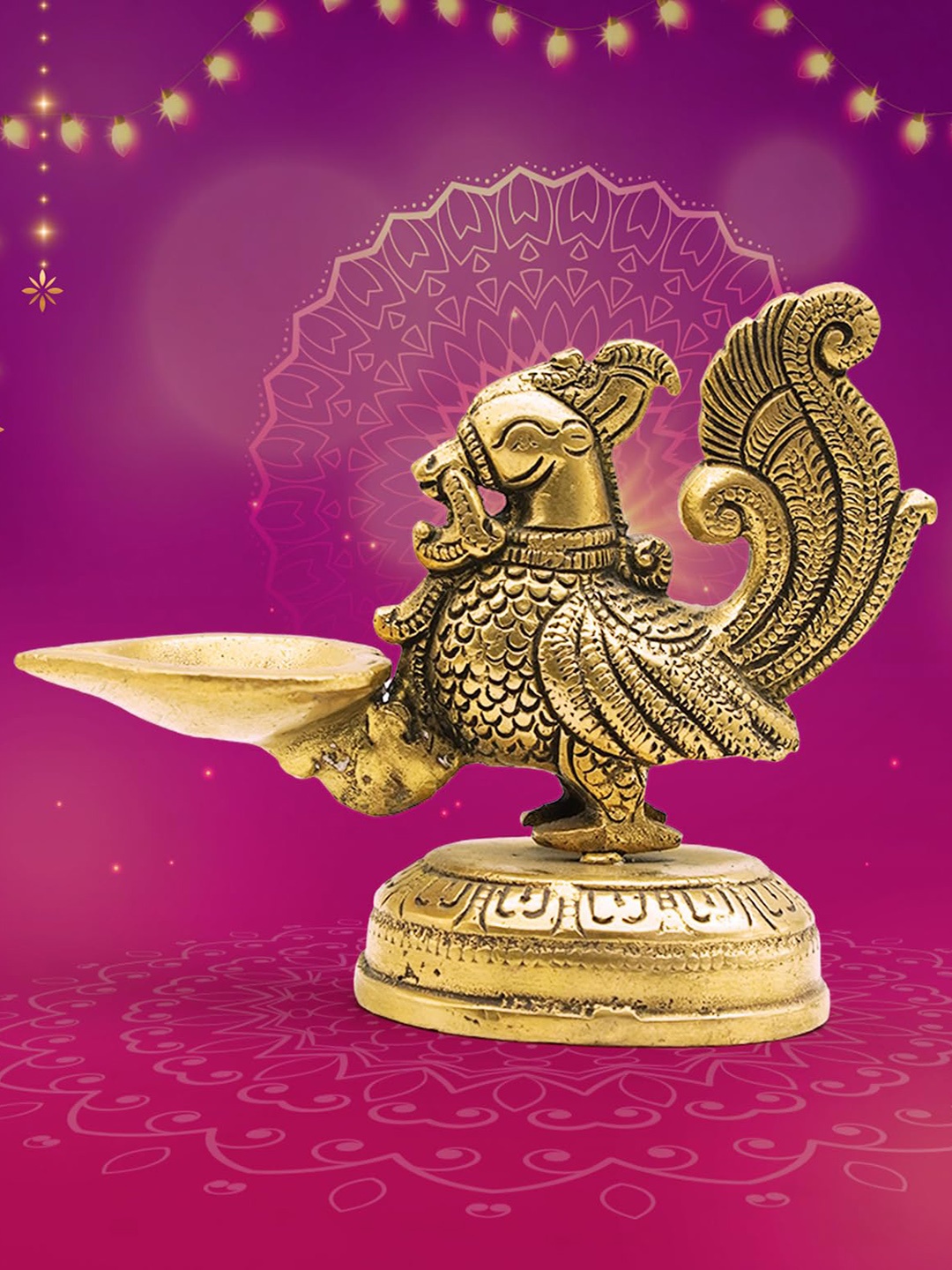 

PujaNPujari Gold Toned Textured Brass Peacock Diya