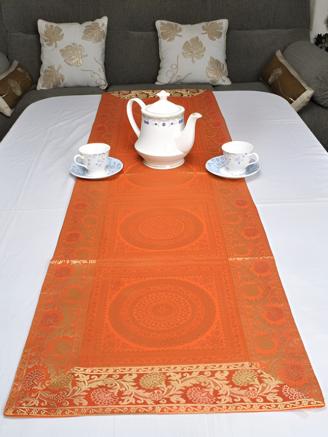 

Lal Haveli Orange Floral Table Runner