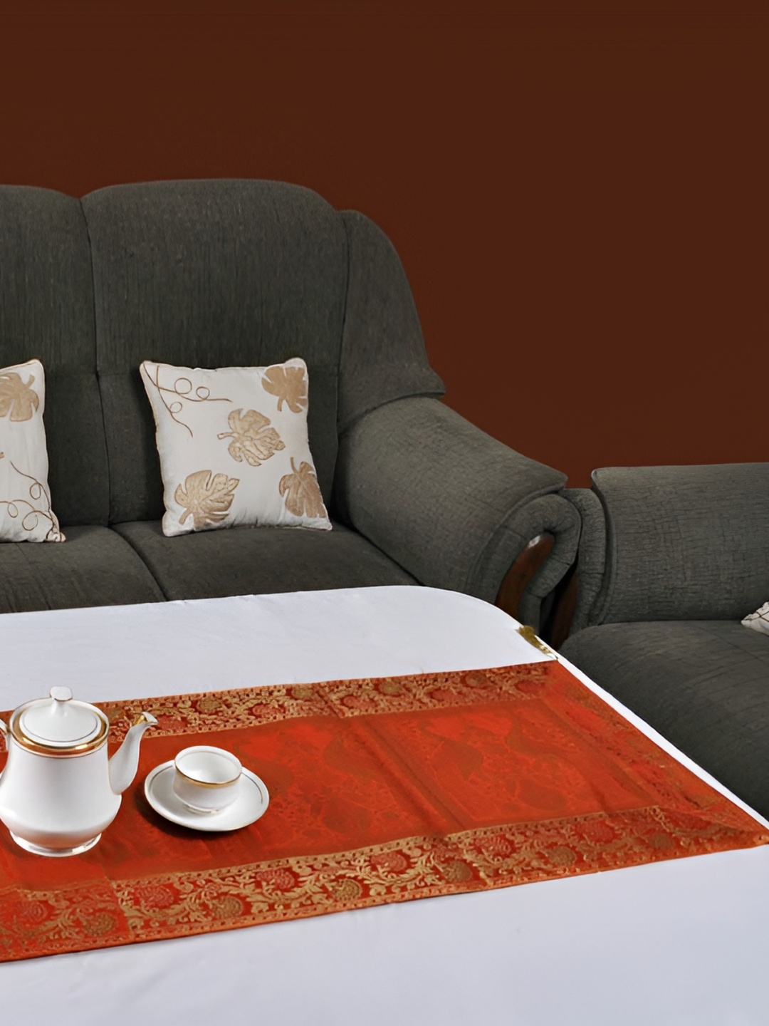 

Lal Haveli Orange Peacock Design Rectangular Table Runner