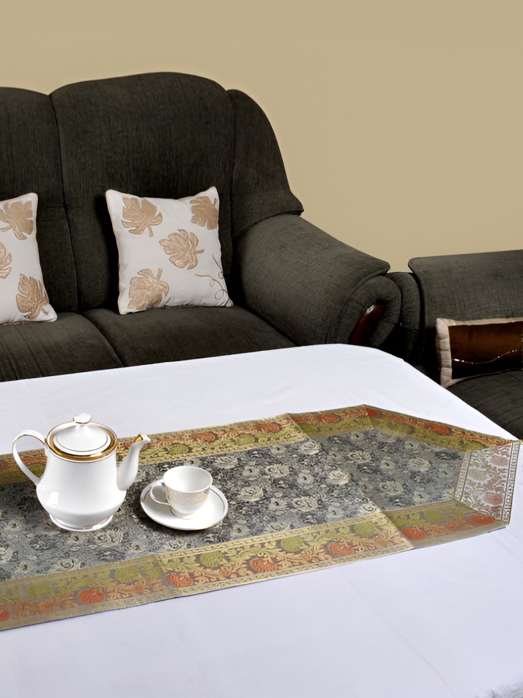 

Lal Haveli Grey Floral Table Runner