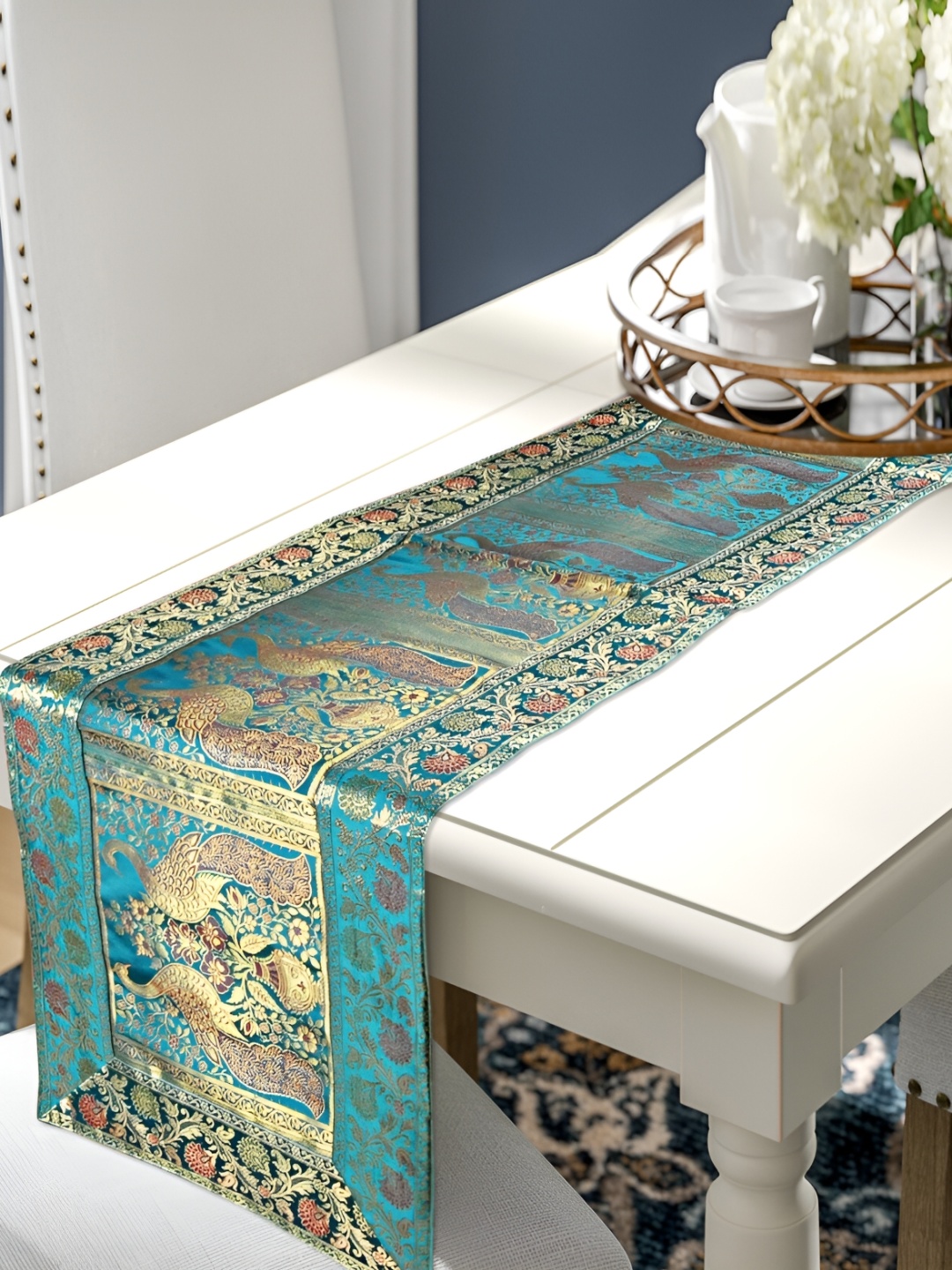 

Lal Haveli Green & Beige Peacock Design Rectangular Table Runner