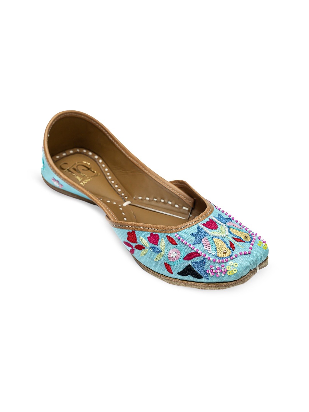 

Dapper Feet-Fancy Nancy Ethnic Embellished Punjabi Square Toe Moajris, Blue