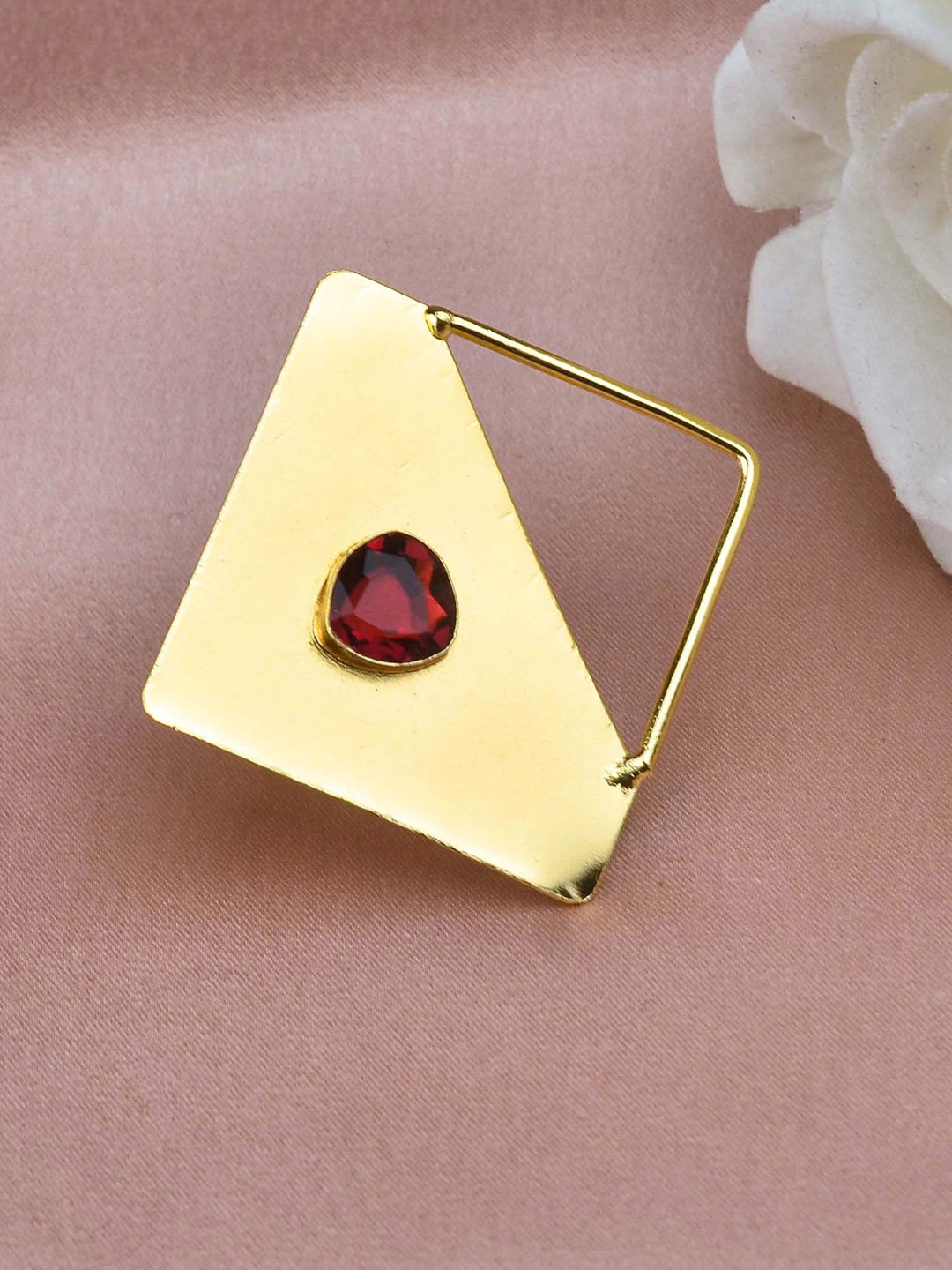 

ZURII Gold-Plated Stone Studded Half Square Statement Finger Ring