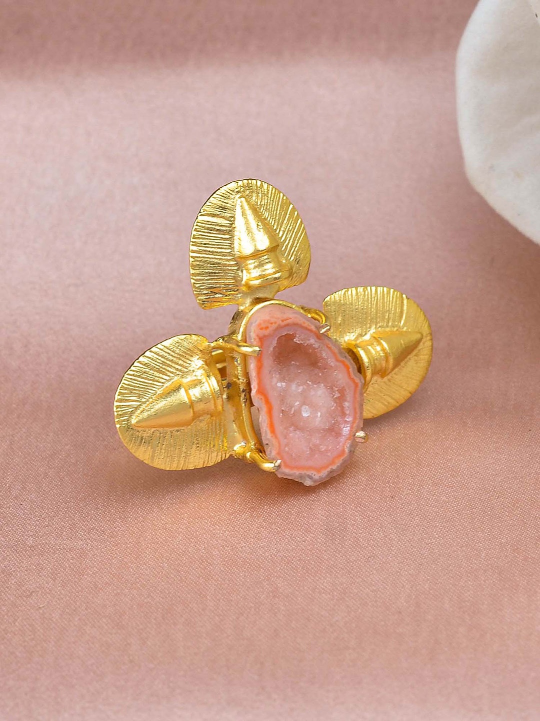 

ZURII Gold-Plated Stone Studded Triple Anchor Statement Finger Ring