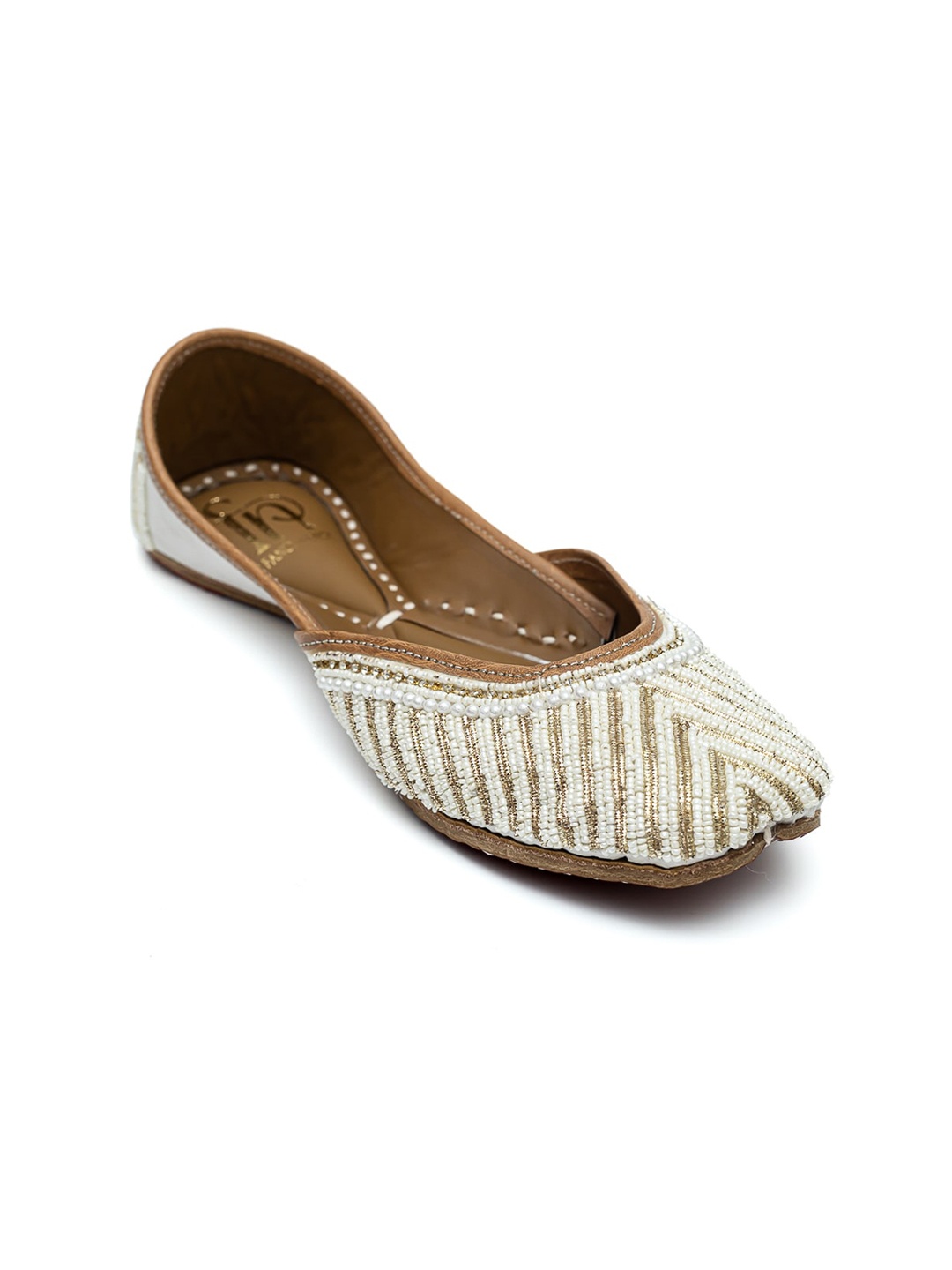 

Dapper Feet-Fancy Nancy Embellished Ethnic Mojaris, White