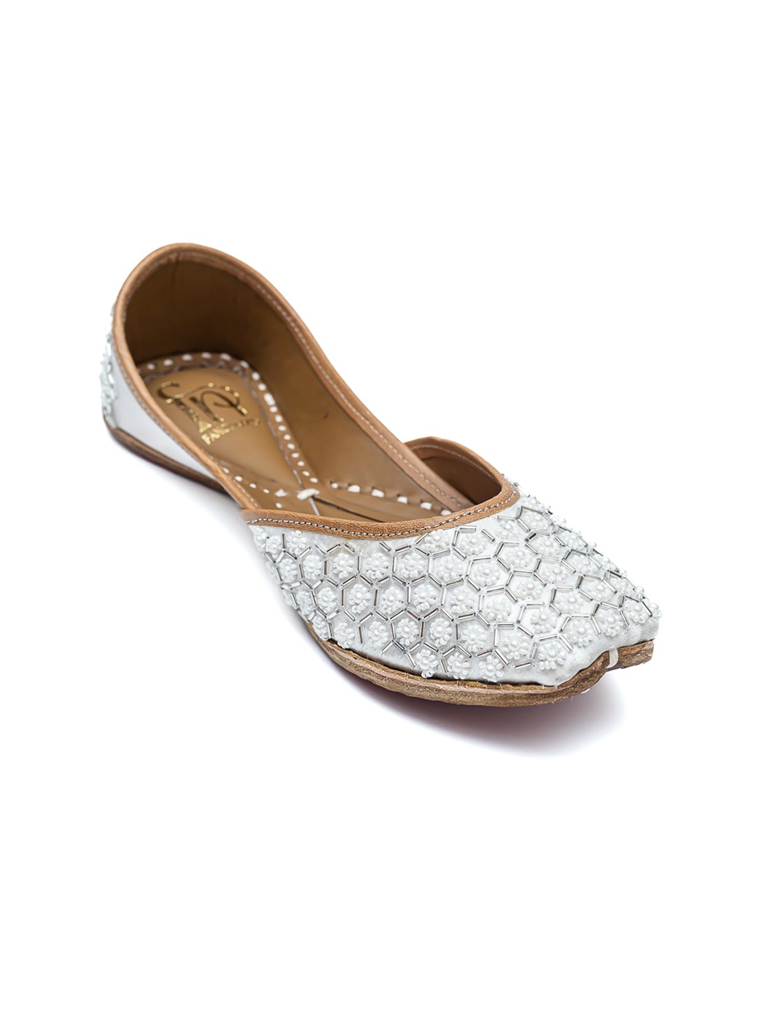 

Dapper Feet-Fancy Nancy Ethnic Punjabi Embellished Square Toe Mojaris, White