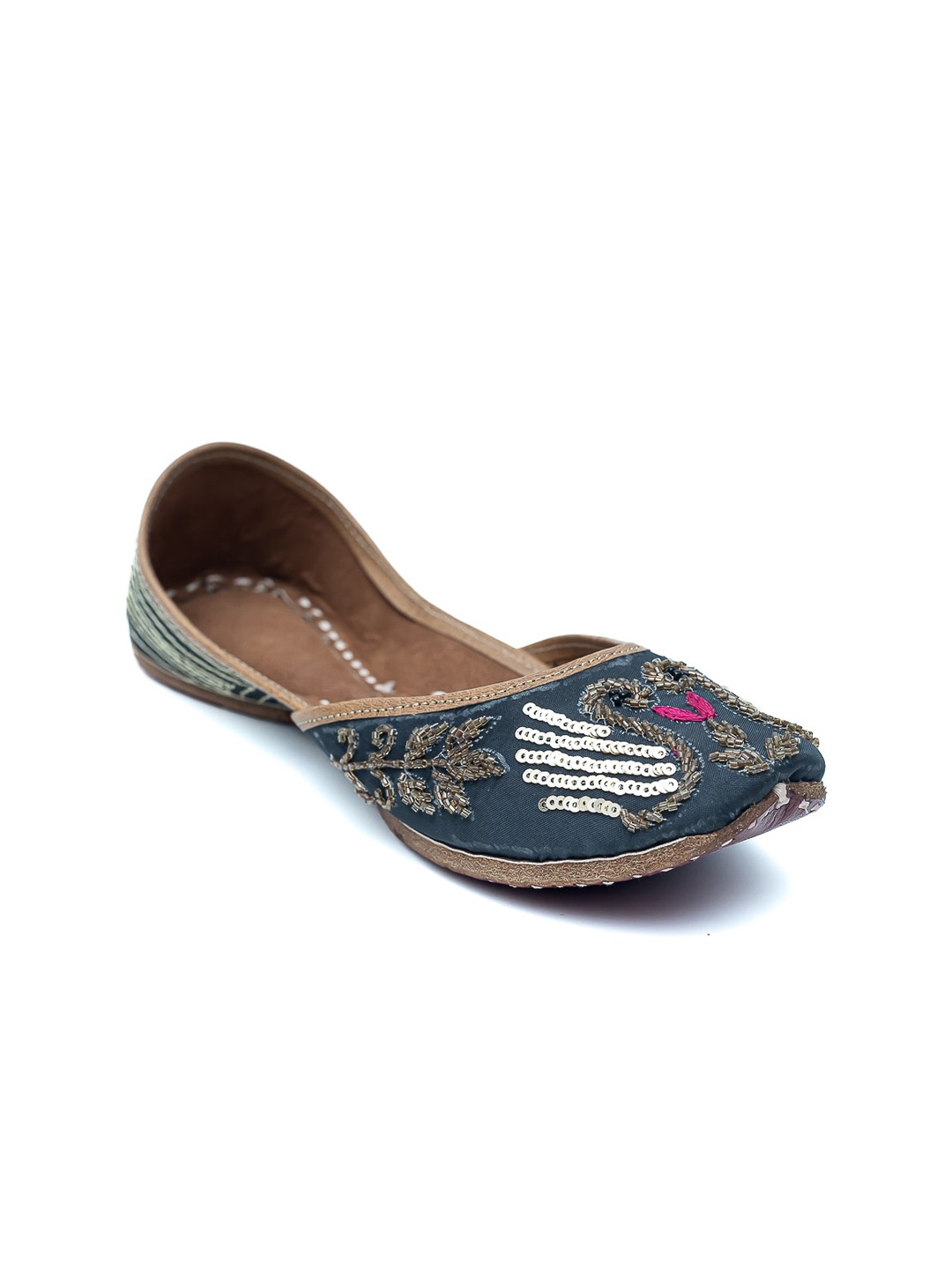 

Dapper Feet-Fancy Nancy Ethnic Punjabi Embellished Square Toe Mojaris, Grey