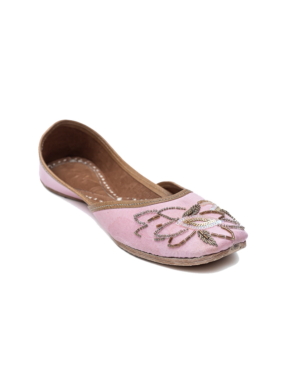 

Dapper Feet-Fancy Nancy Ethnic Embellished Square Toe Mojaris, Pink