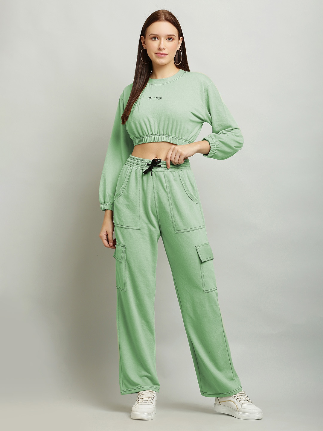 

BAESD Round Neck Top With Trousers, Green