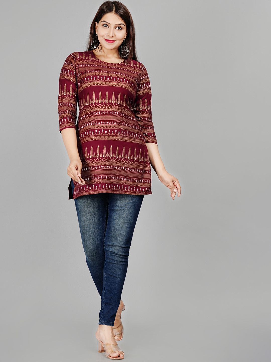 

KALINI Ethnic Motifs Printed Straight Kurta, Maroon