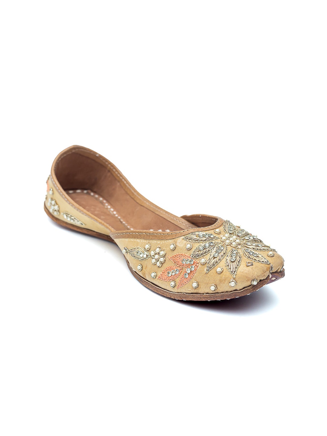 

Dapper Feet-Fancy Nancy Ethnic Punjabi Embellished Square Toe Mojaris, Nude