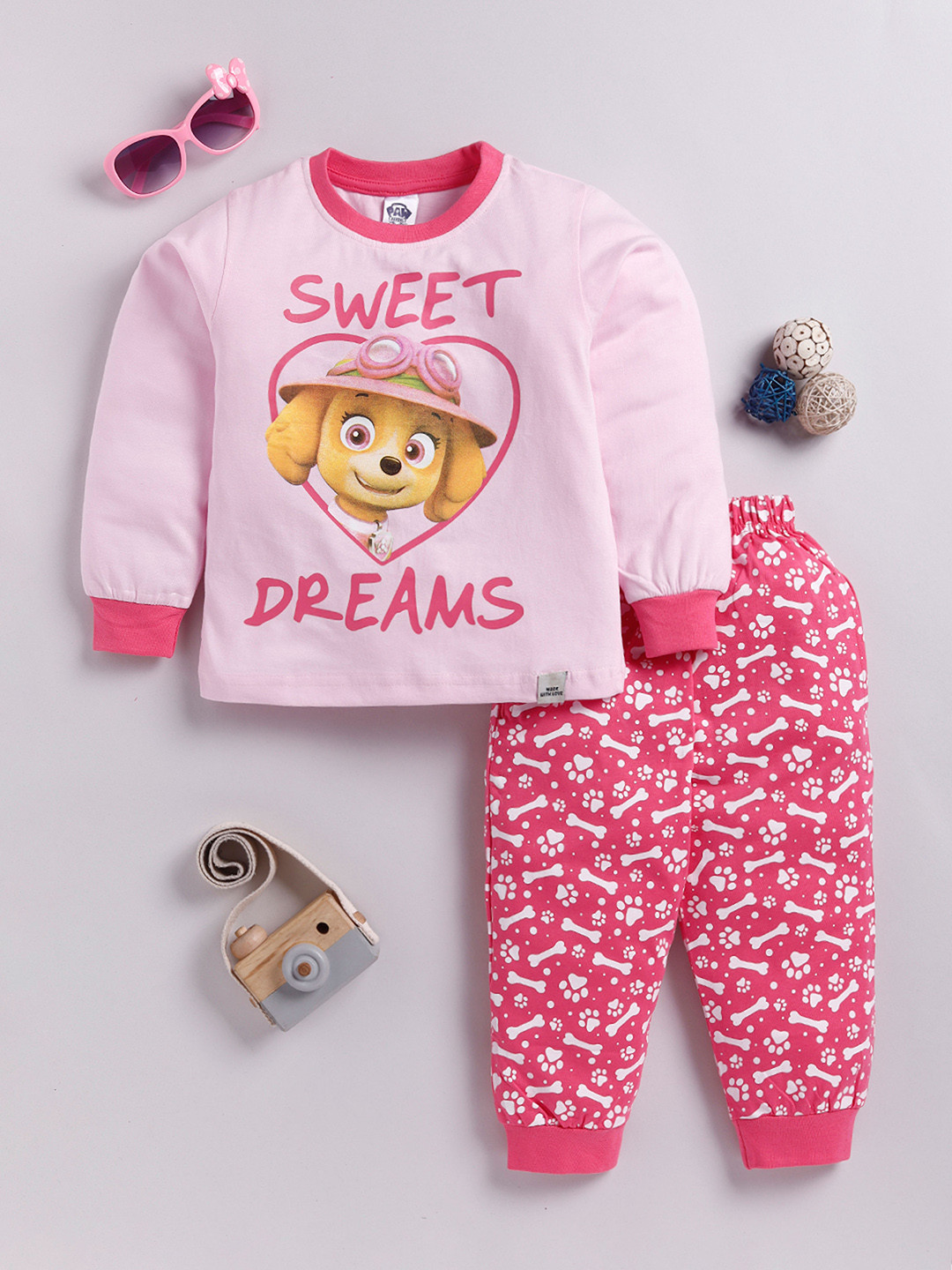 

Moms Love Girls Paw Patrol Printed Pure Cotton Nightsuit, Pink