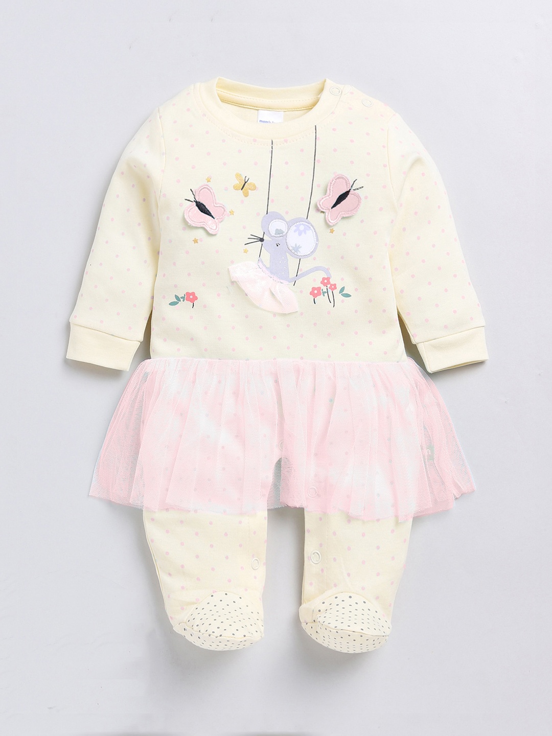 

Moms Love Infant Girls Applique Patch Pure Cotton Romper, Peach