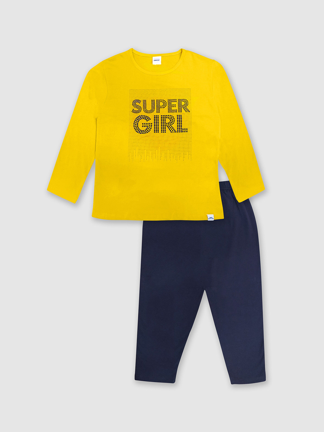 

Moms Love Girls Typography Printed Pure Cotton Nightsuit, Yellow