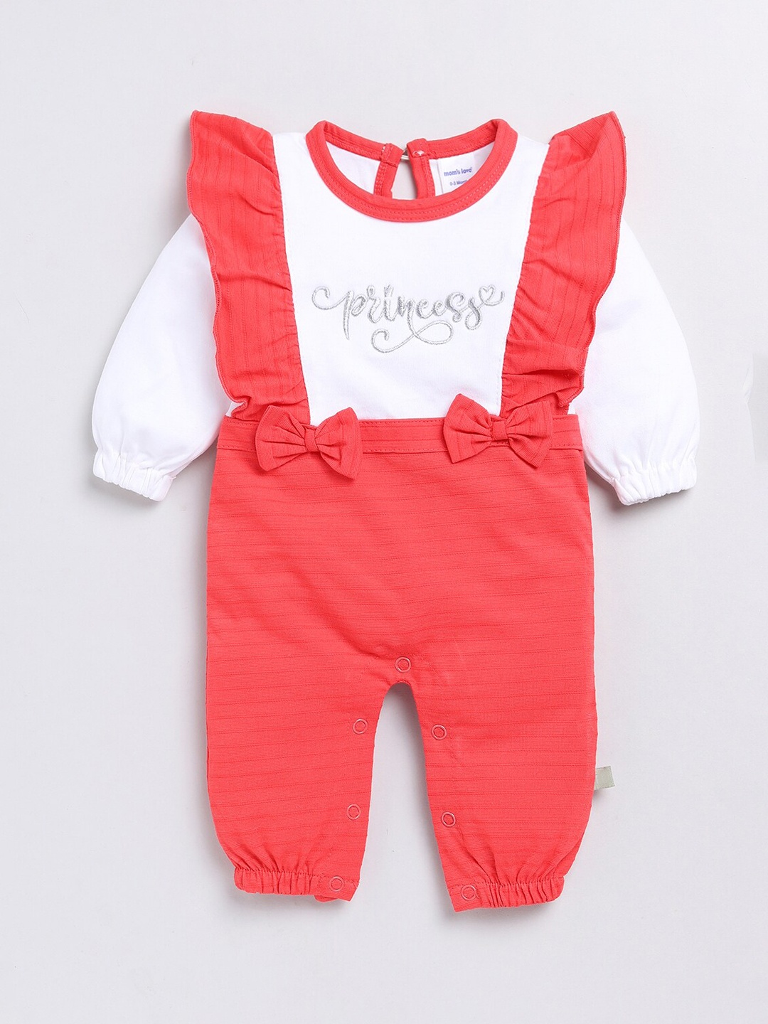 

Moms Love Infant Girls Embroidered Pure Cotton Romper, Red