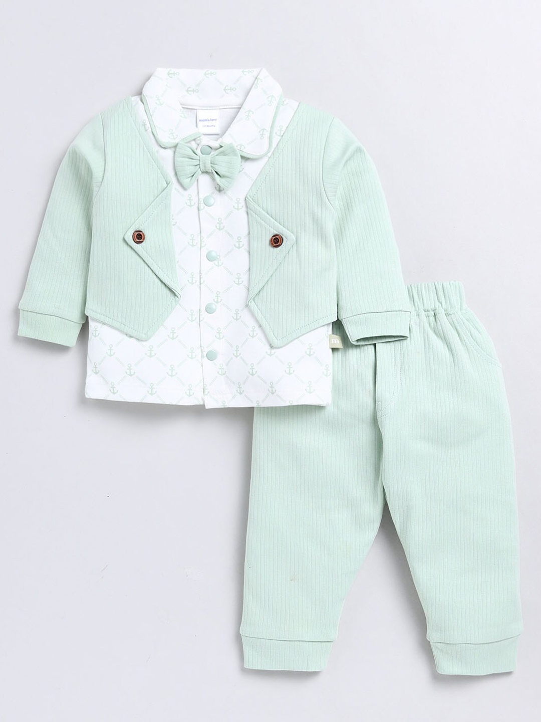 

Moms Love Infants Boys Checked Pure Cotton Shirt With Trousers, Green