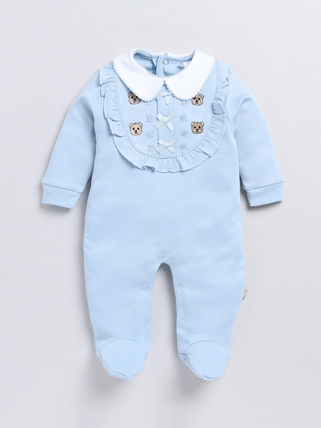 

Moms Love Infant Girls Embroidered Pure Cotton Romper, Blue