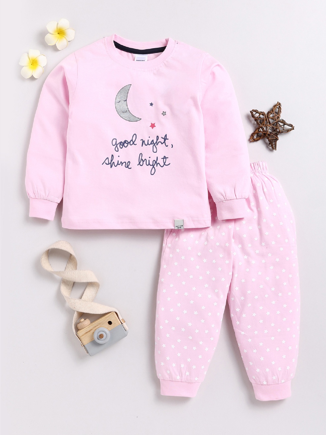 

Moms Love Girls Geometric Printed Pure Cotton Nightsuit, Pink