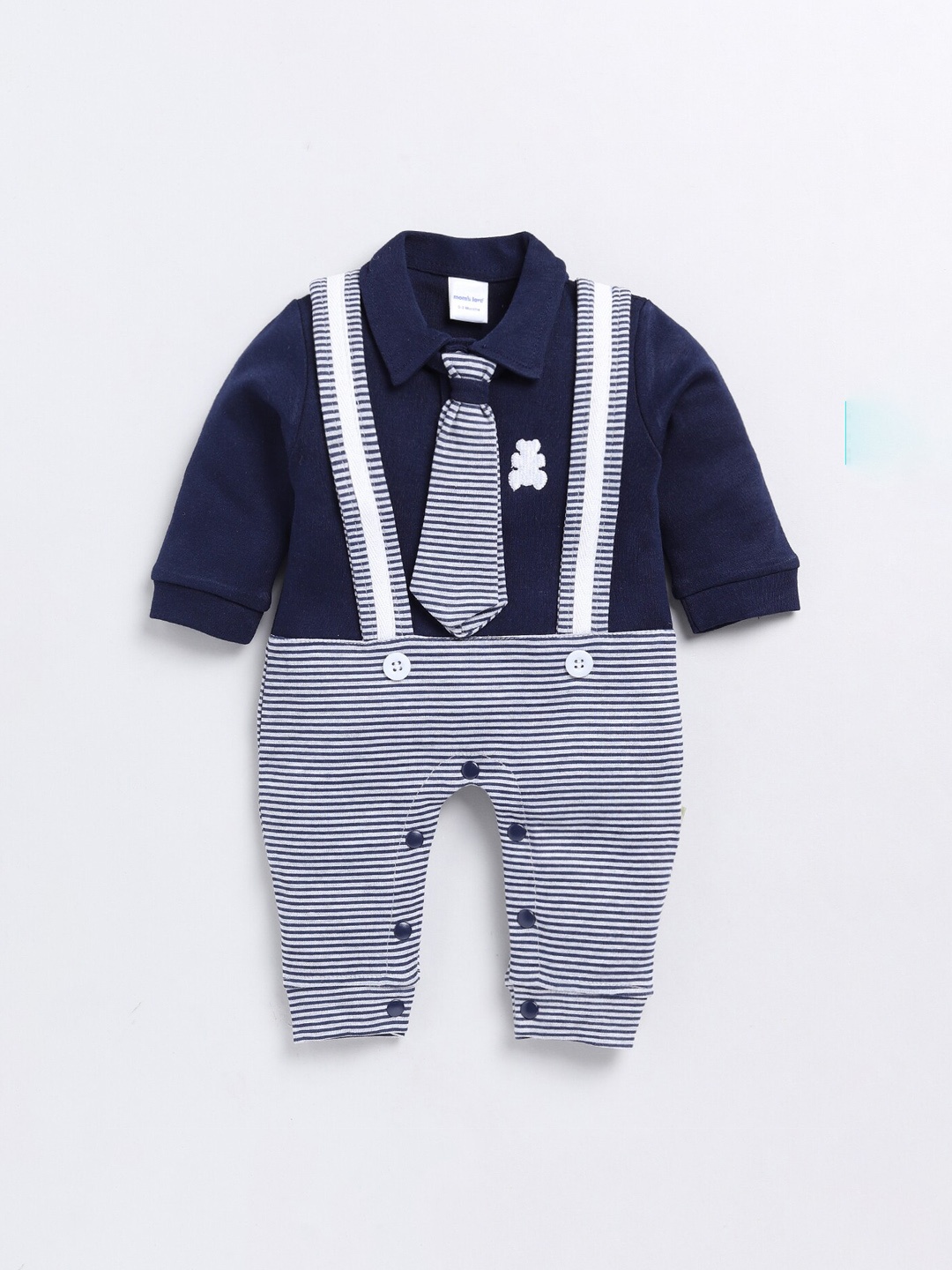 

Moms Love Infant Boys Striped Pure Cotton Romper, Navy blue