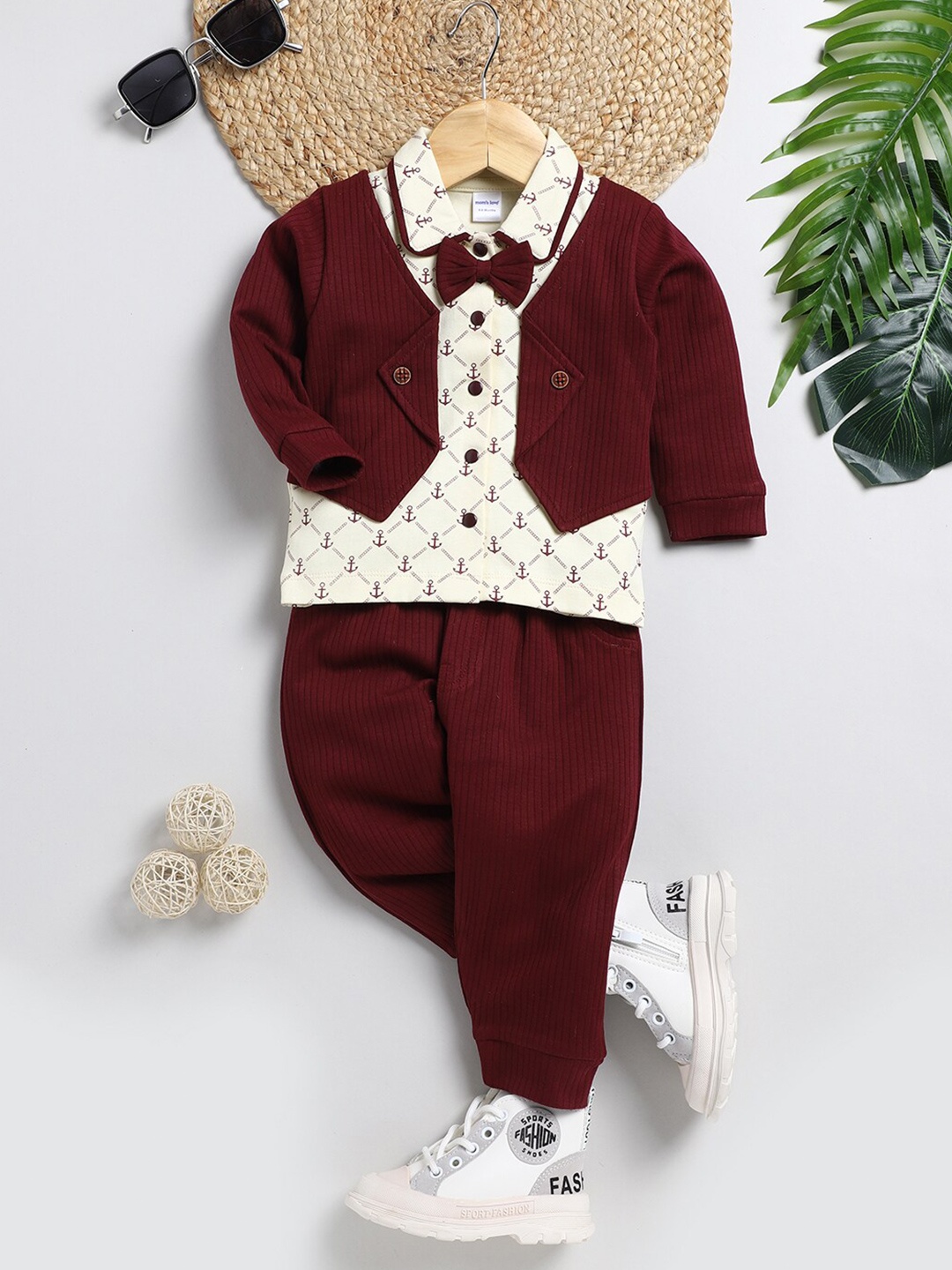 

Moms Love Boys Pure Cotton Top with Pyjamas, Maroon