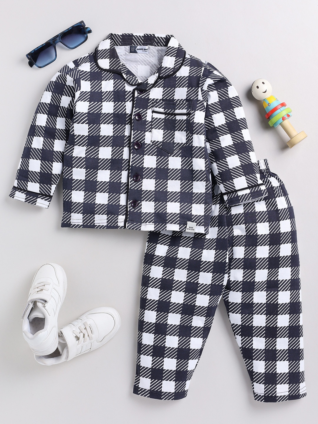 

Moms Love Boys Checked Pure Cotton Shirt With Pyjamas, Grey