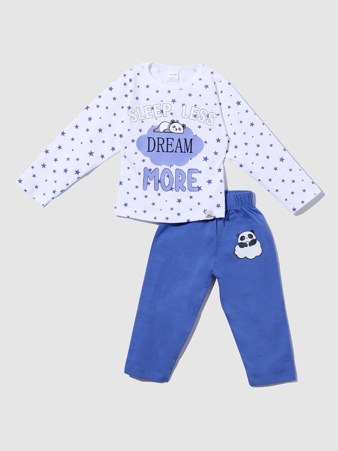 

Moms Love Girls Typography Printed Pure Cotton Nightsuit, White
