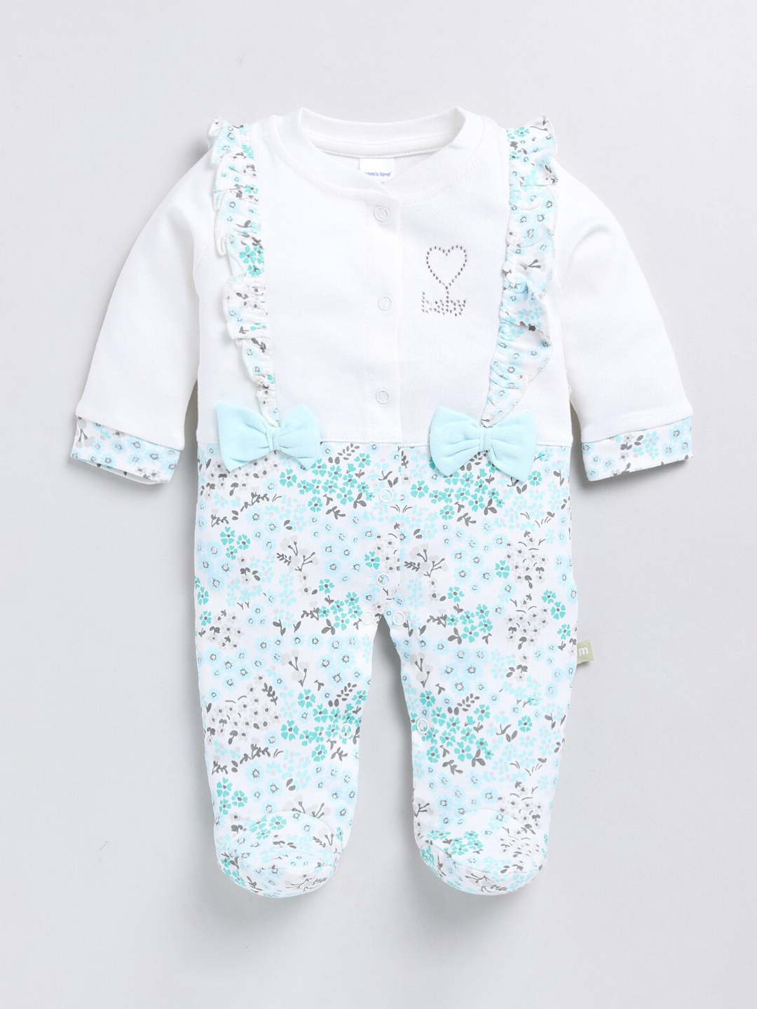 

Moms Love Infant Girls Floral Printed Pure Cotton Romper With Headband, Green