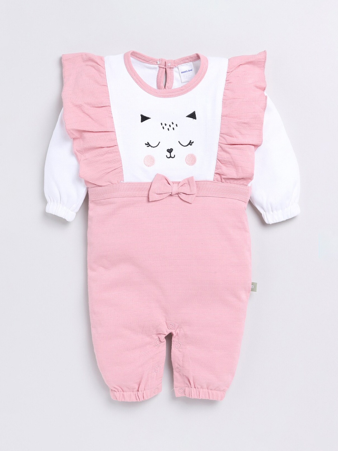 

Moms Love Infant Girls Embroidered Pure Cotton Romper, Pink
