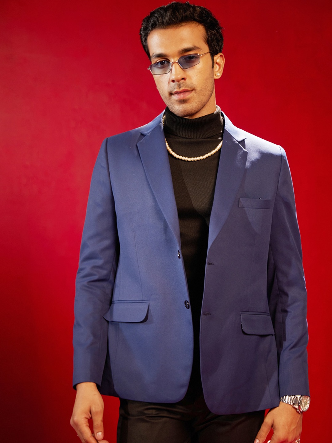 

VASTRAMAY Single-Breasted Blazer, Blue