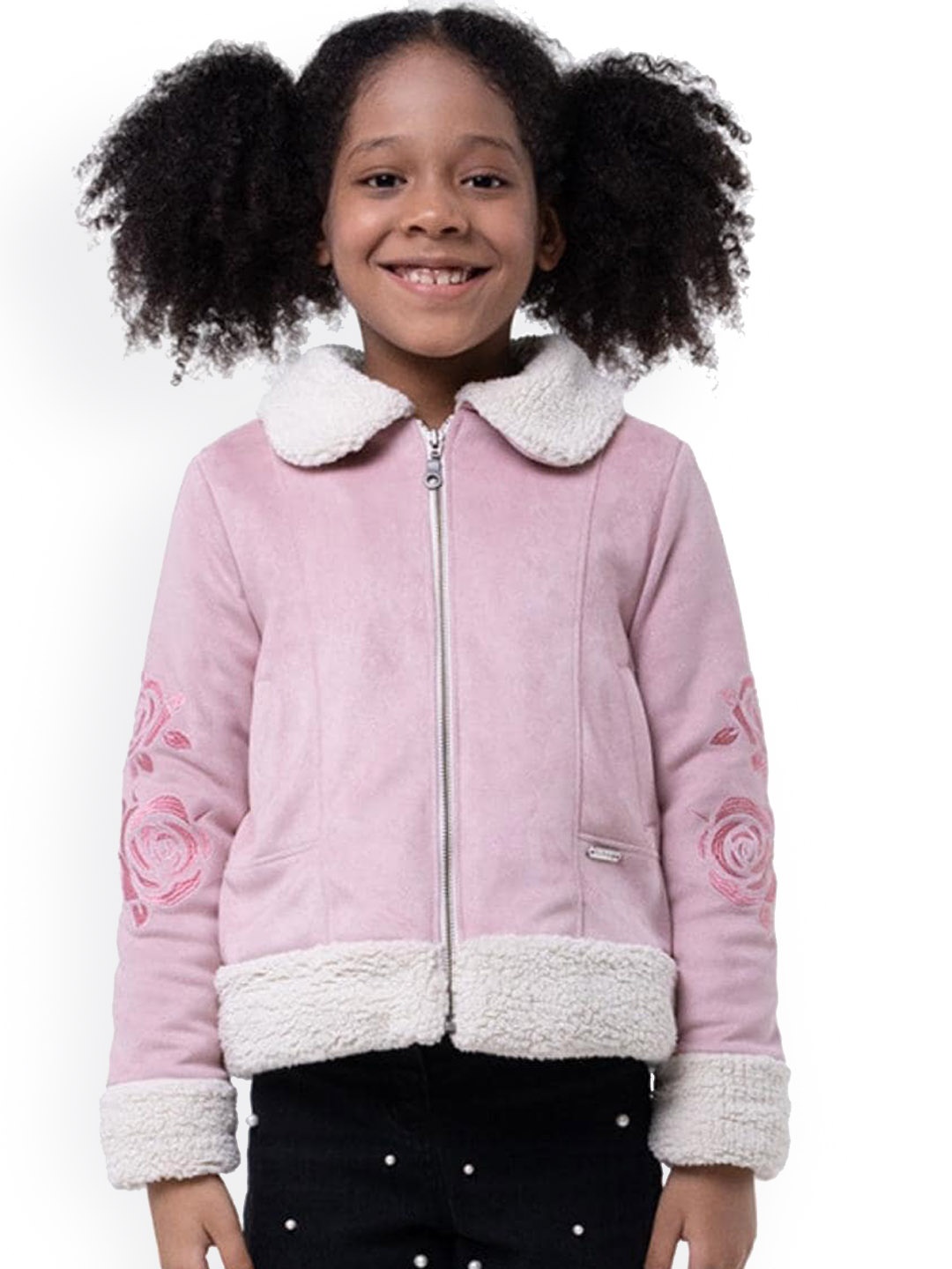 

One Friday Girls Peter Pan Collar Tailored Jacket With Faux Fur Detail, Pink